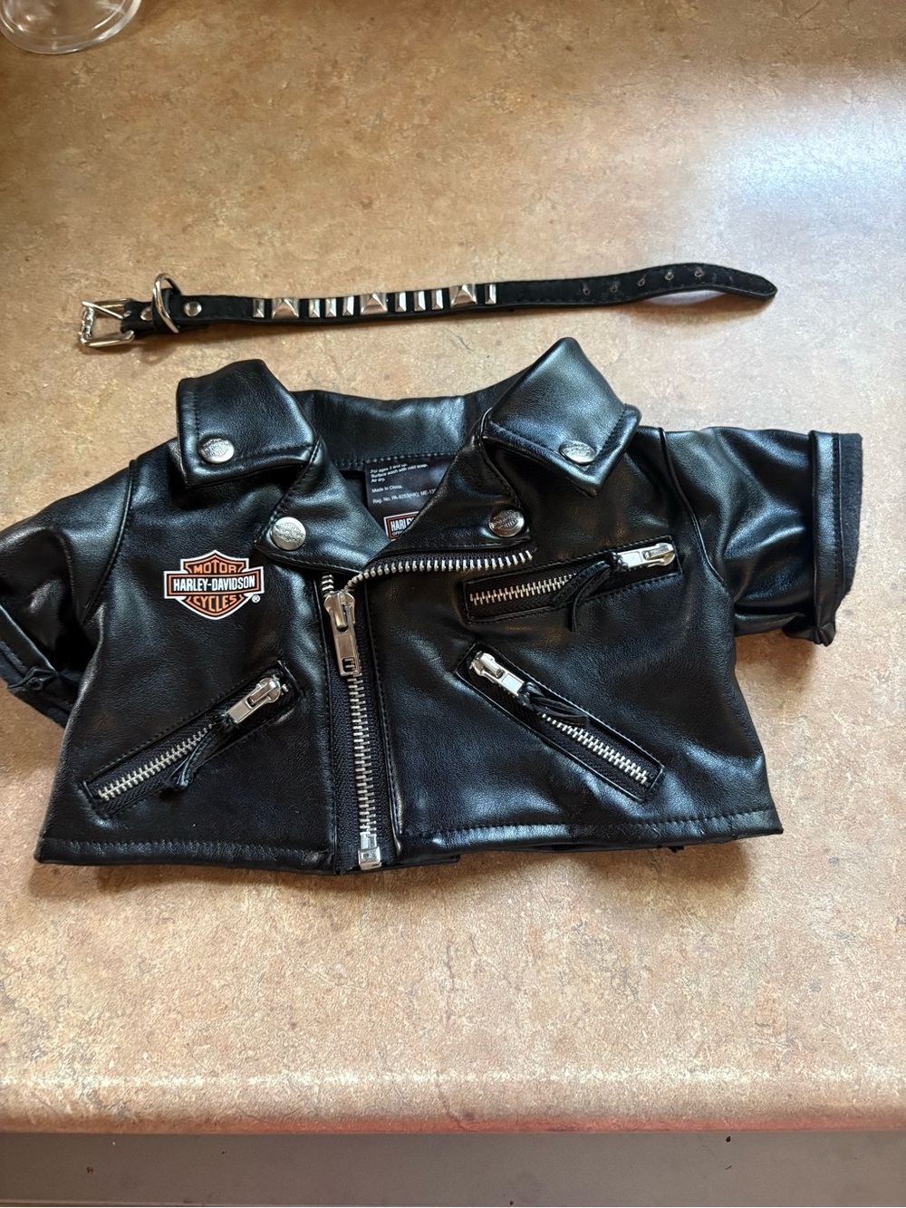 Harley-Davidson Black Faux Leather Biker Jacket with Collar used for small dog